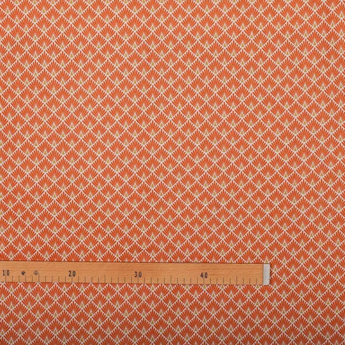 Tissu coton cretonne ecailles dorees orange